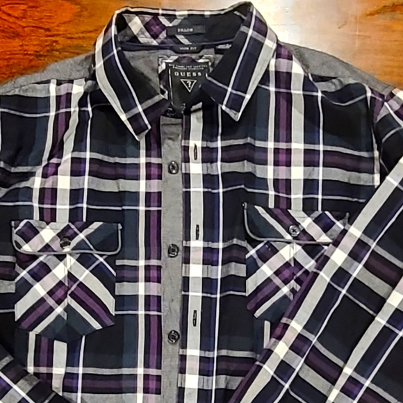 Guess, plaid dress shirt, large - Picture 1 of 4